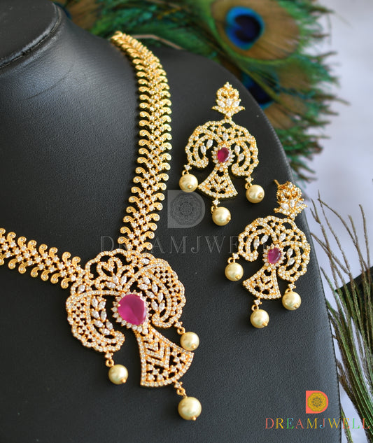 Gold tone Cz- Ruby-white necklace set dj-01769