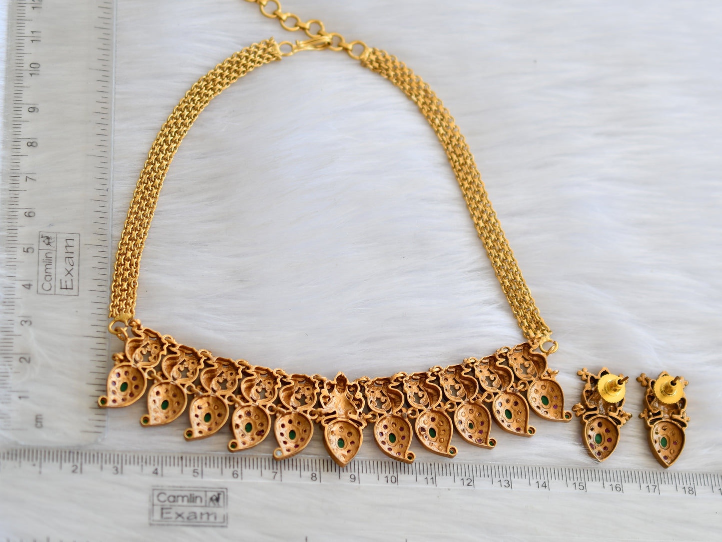 Matte finish kemp-green peacock-lakshmi choker set dj-32836