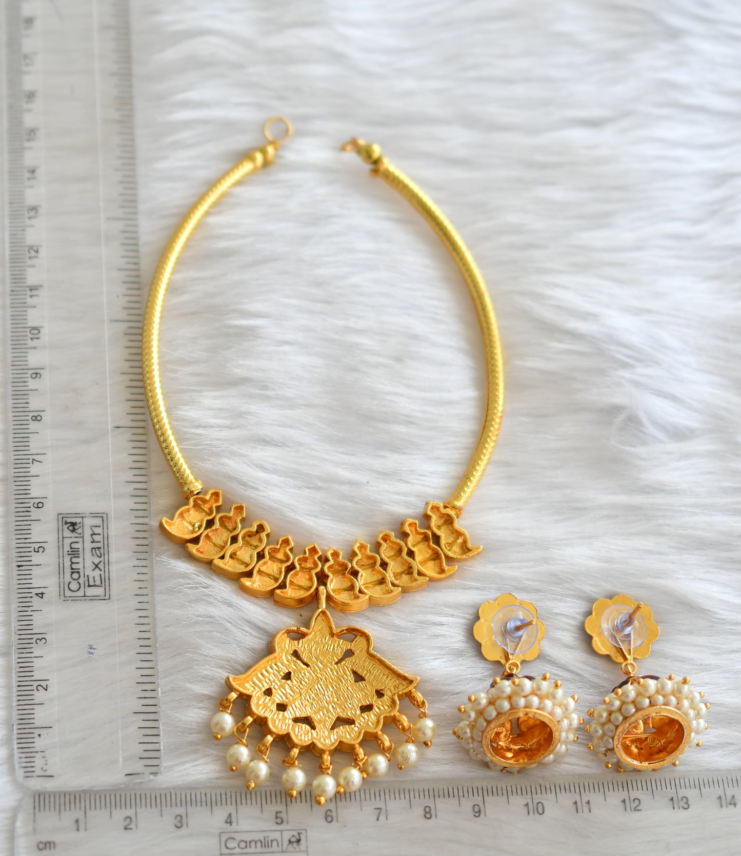 Gold tone kemp-green mango handmade necklace set dj-38841
