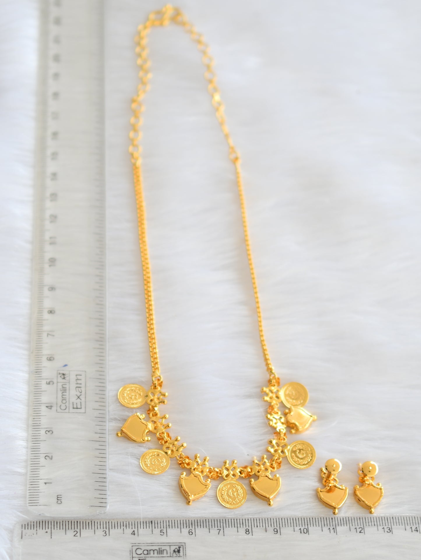 Gold tone kerala style pink-green palakka coin necklace set dj-27029