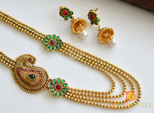 Antique Multi Layer Kemp-green Mango Mugappu Set dj-16785