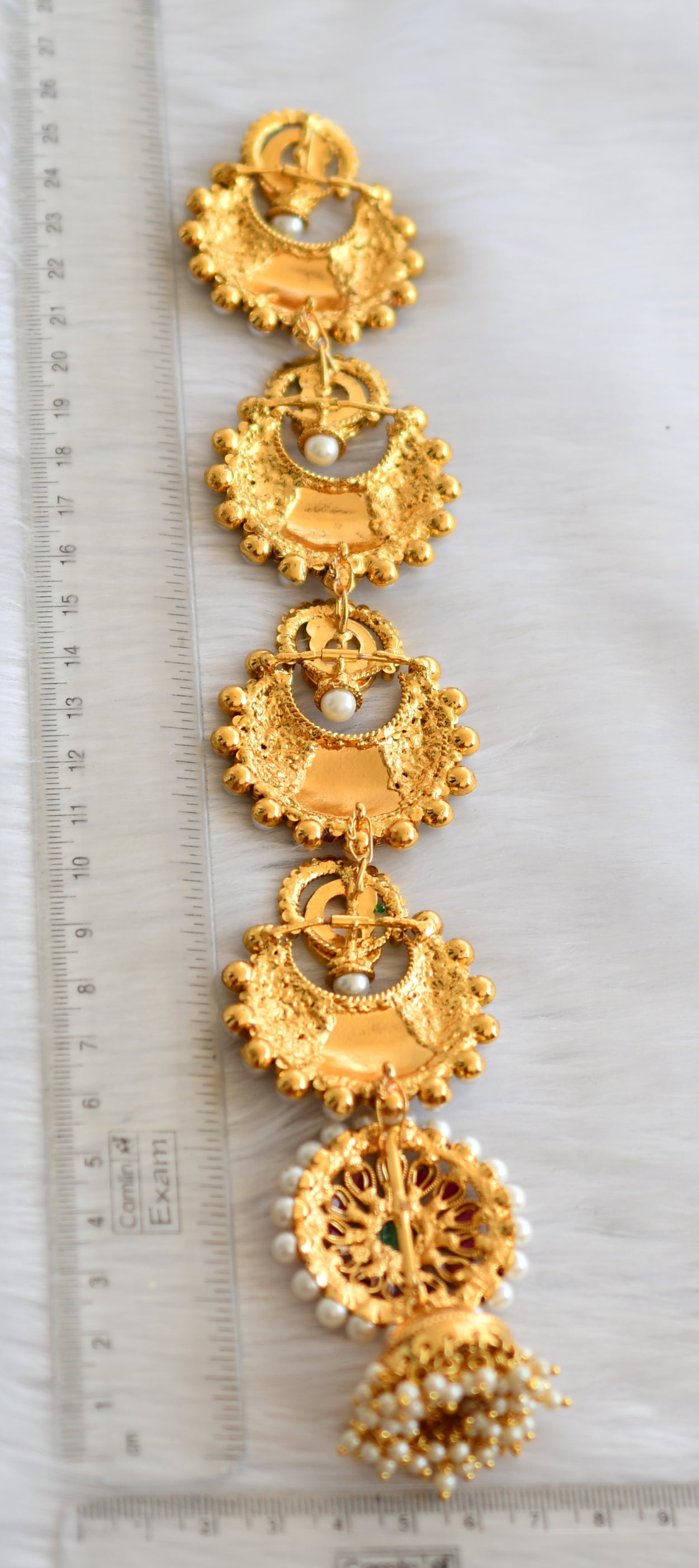 Antique gold tone kemp-green peacock pearl hair jewel dj-40111