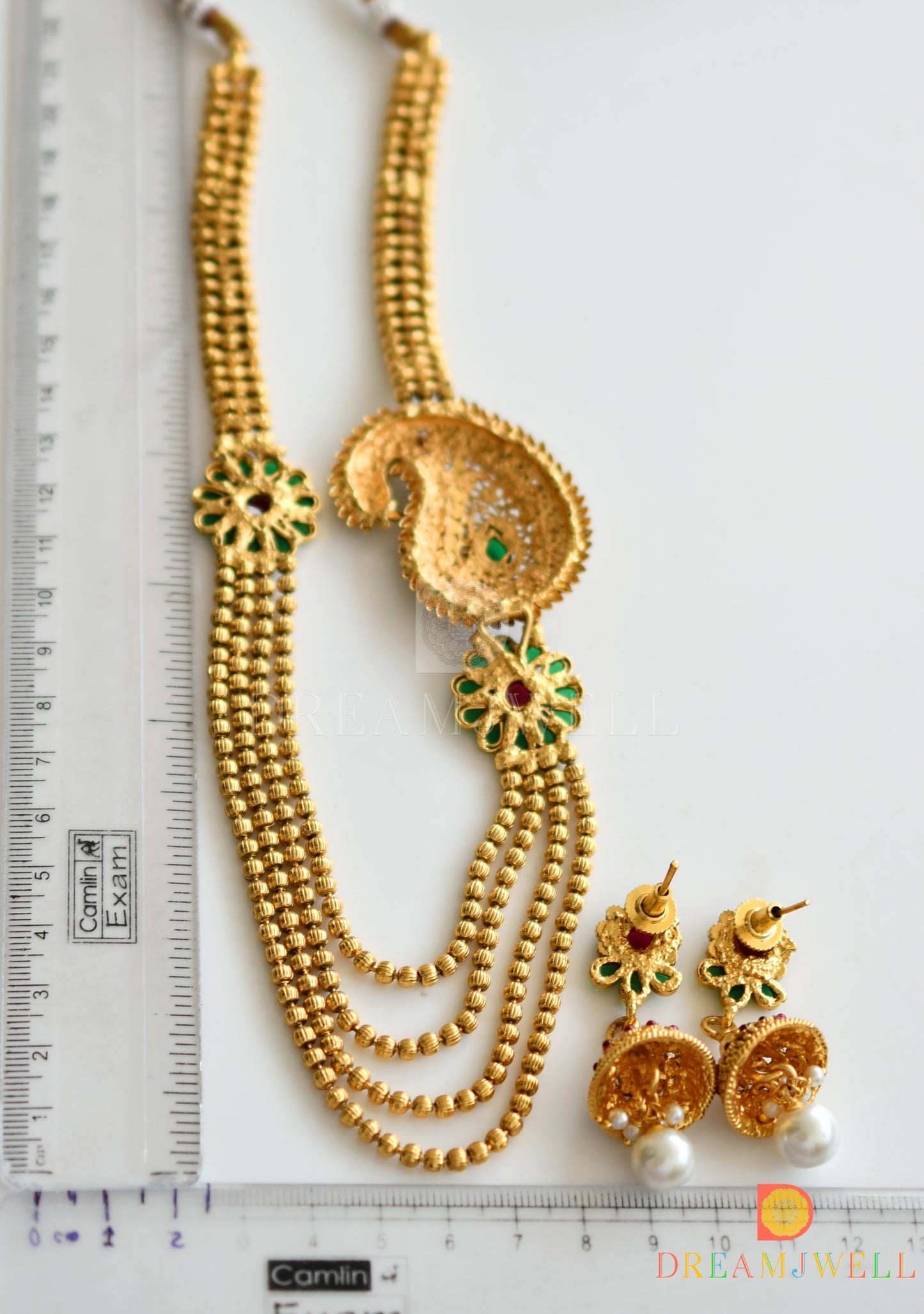 Antique Multi Layer Kemp-green Mango Mugappu Set dj-16785