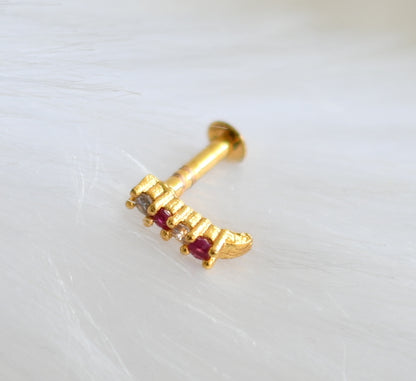 Gold tone ruby-white nose pin with screw back dj-34880