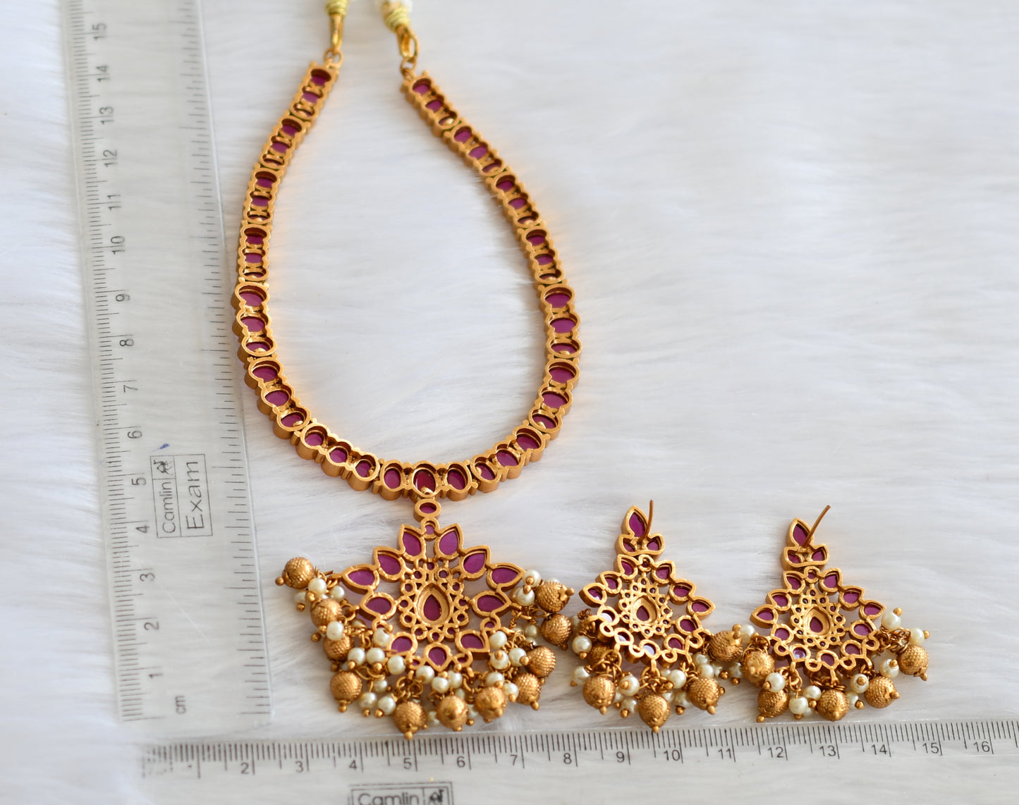 Matte finish kemp pearl flower necklace set dj-33915