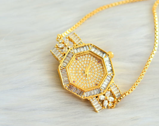 Gold tone cz white wrist watch dj-23273