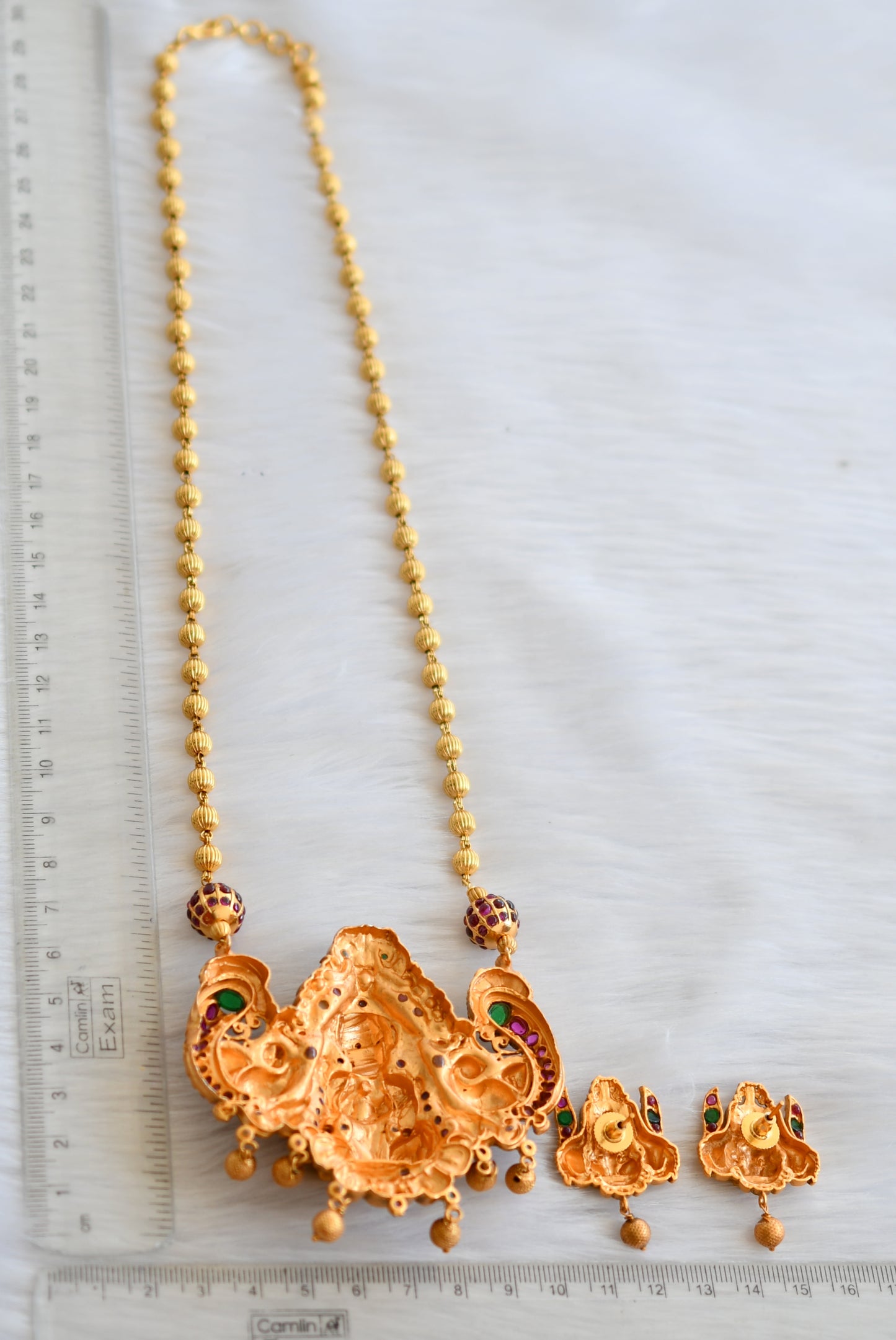 Matte finish kemp-green Lakshmi-Peacock haar set dj-40260