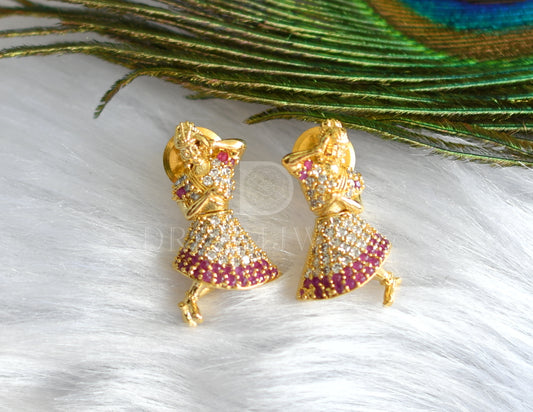Gold tone cz ruby dancing doll earrings dj-30224