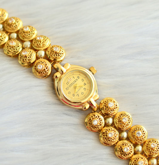 Gold tone pearl wrist watch (without Battery) dj-15072