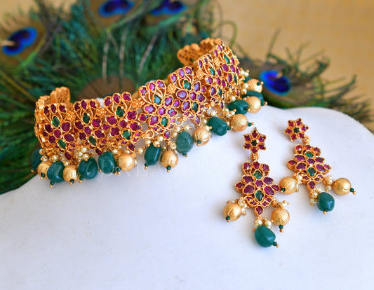 Matte finish real kemp-green flower choker set dj-31300