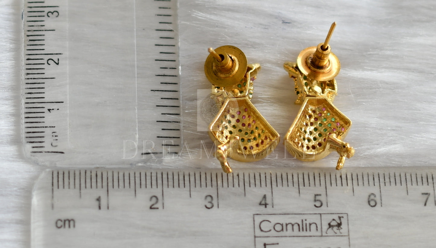 Gold tone cz ruby-green dancing doll earrings dj-30223