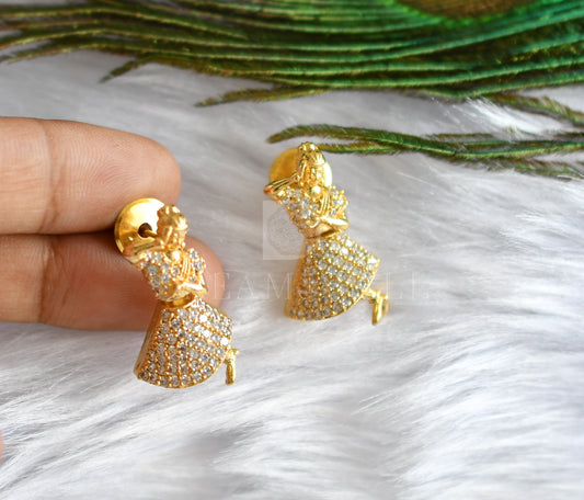 Gold tone cz white dancing doll earrings dj-30222