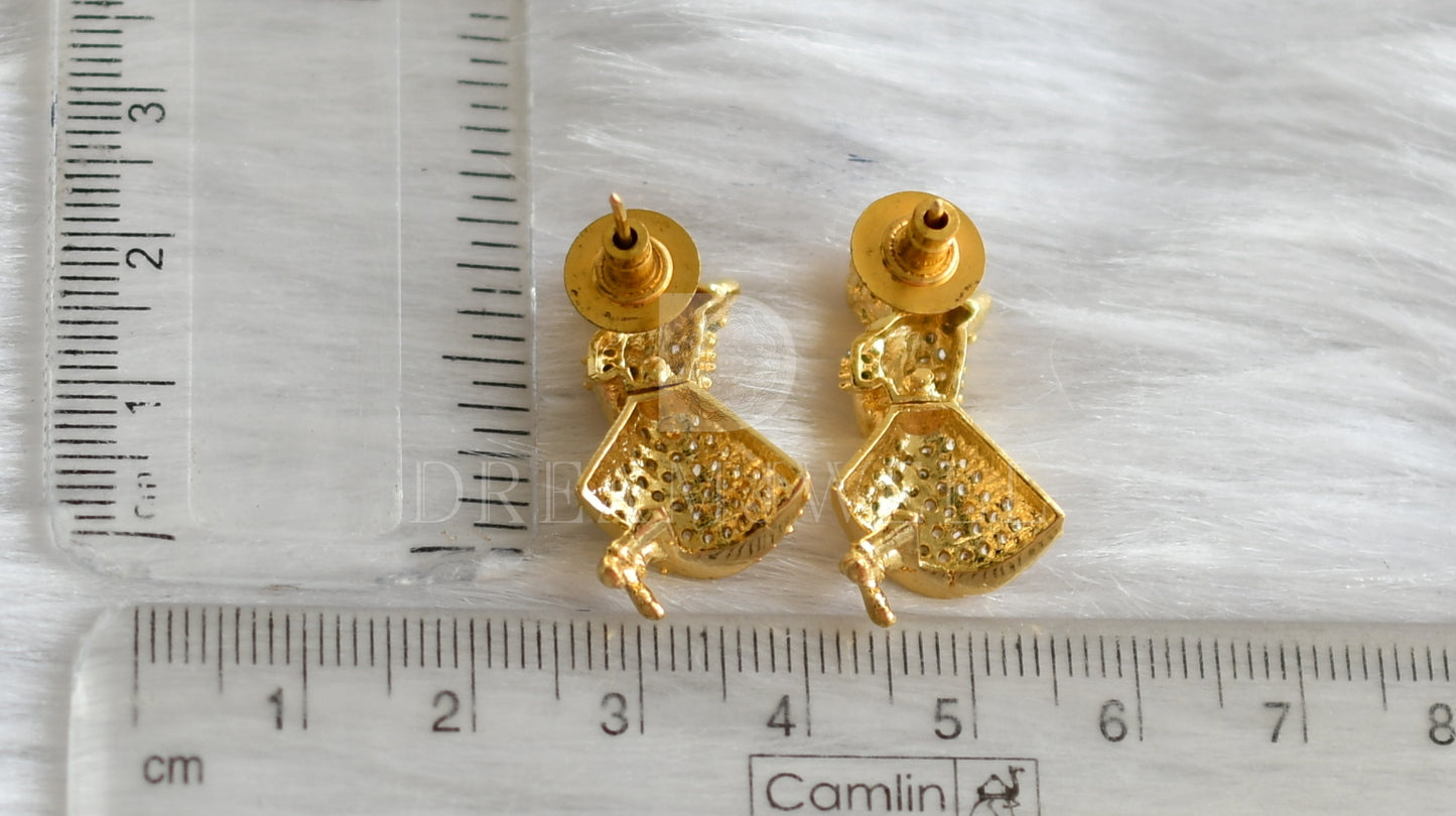 Gold tone cz white dancing doll earrings dj-30222