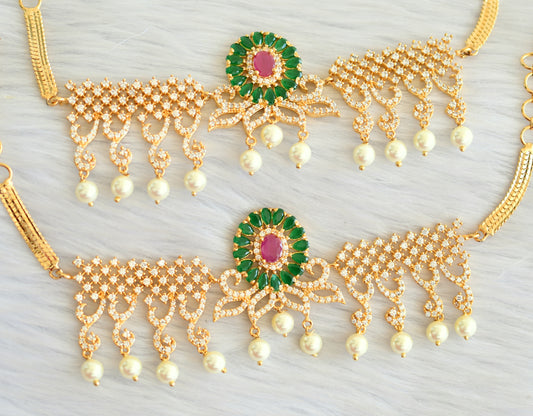 Gold tone cz ruby-green bridal armlets dj-09469