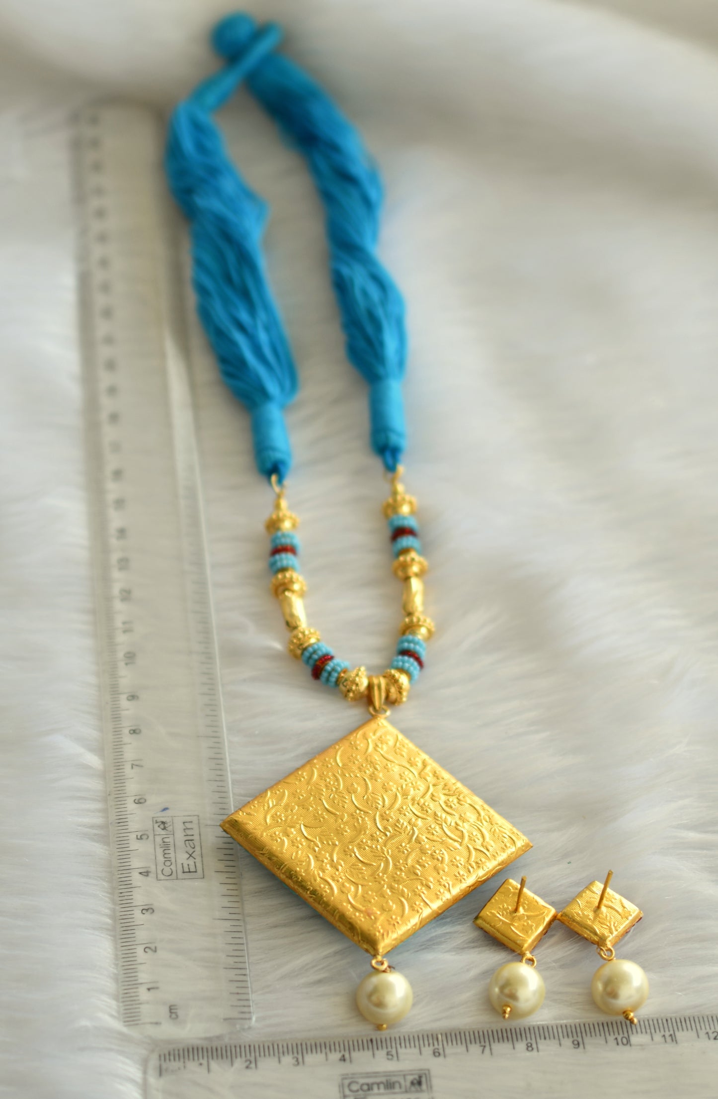 Handmade blue pachi pendant necklace set dj-02356
