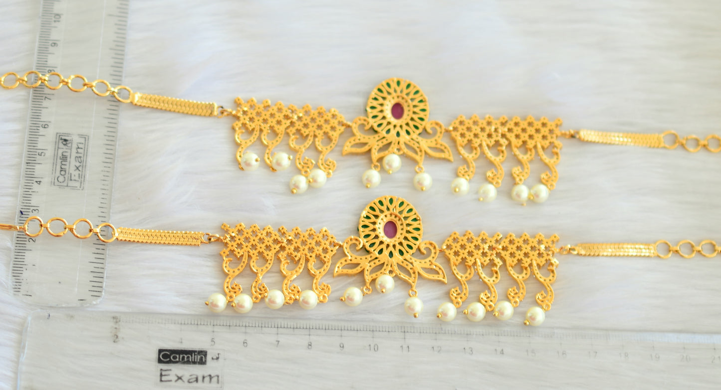 Gold tone cz ruby-green bridal armlets dj-09469