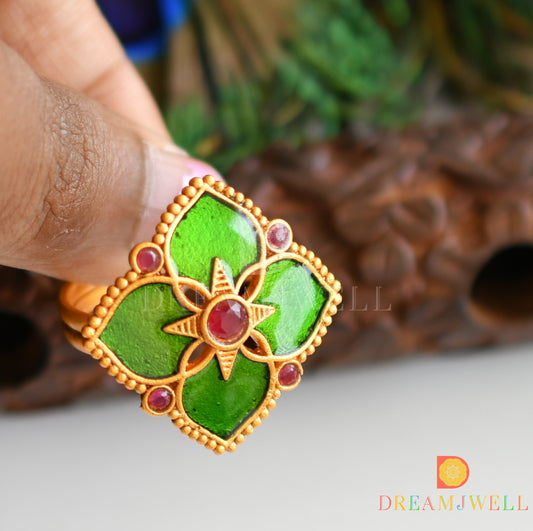Matte finish green adjustable enamel finger ring dj-37156