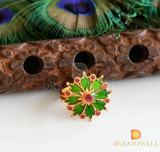 Matte finish green adjustable enamel finger ring dj-37159