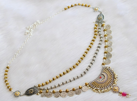 Dual tone coin designer multilayer hip chain dj-40271