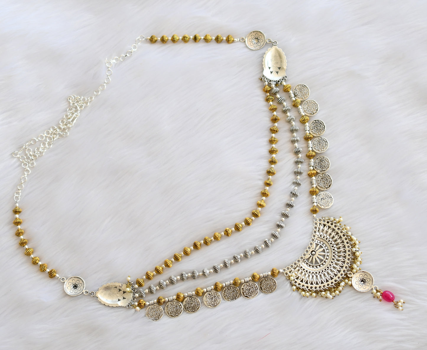 Dual tone coin designer multilayer hip chain dj-40271