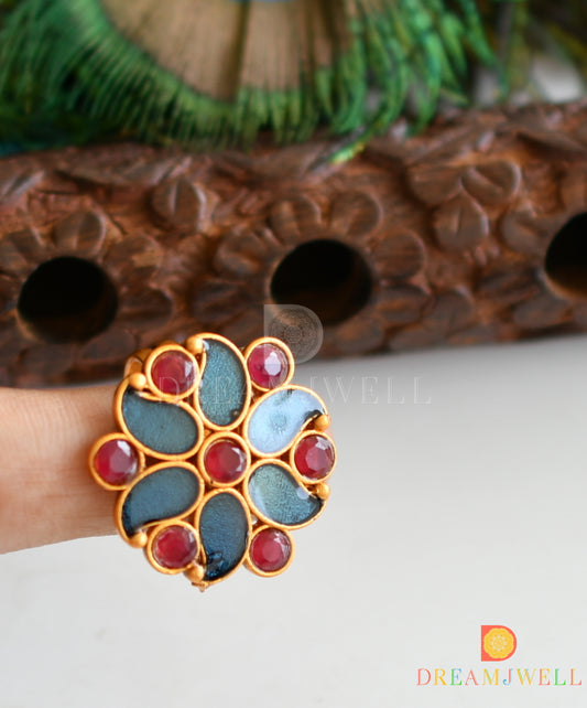 Matte finish ruby blue mango adjustable enamel finger ring dj-37150
