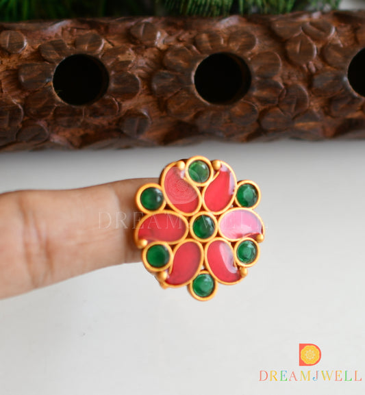 Matte finish emerald red kerala style adjustable enamel finger ring dj-37148