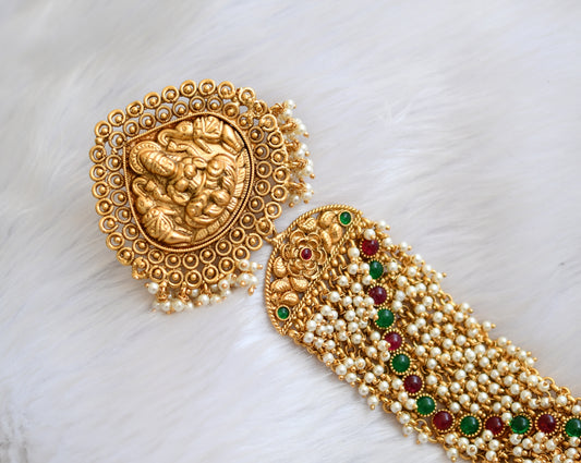 Matte finish kemp-green Lakshmi-Elephant Pearl cluster hair jewel dj-40117