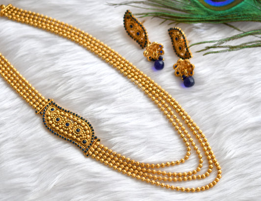 Antique gold tone blue mugappu multilayer short haar set dj-29864