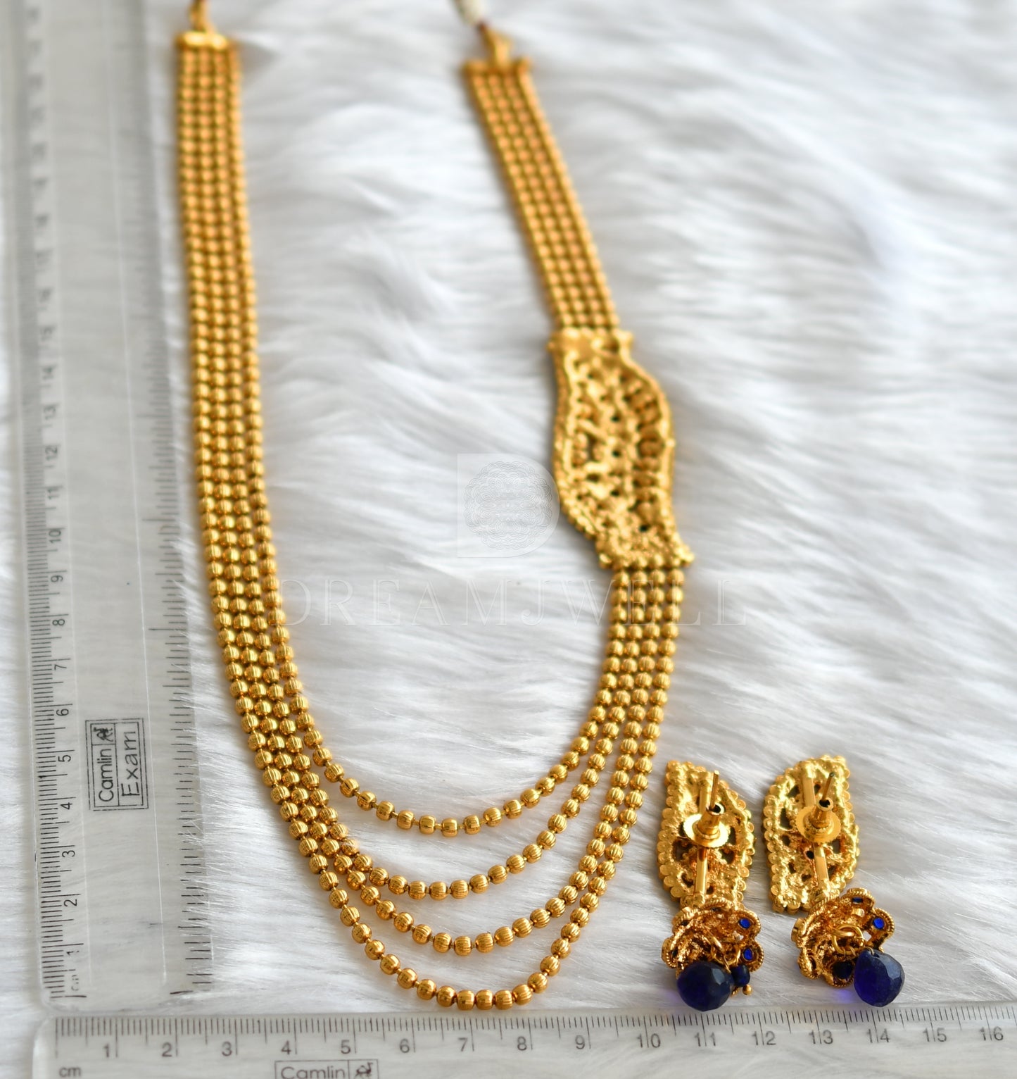 Antique gold tone blue mugappu multilayer short haar set dj-29864