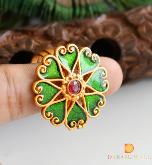 Matte finish green adjustable enamel finger ring dj-37153