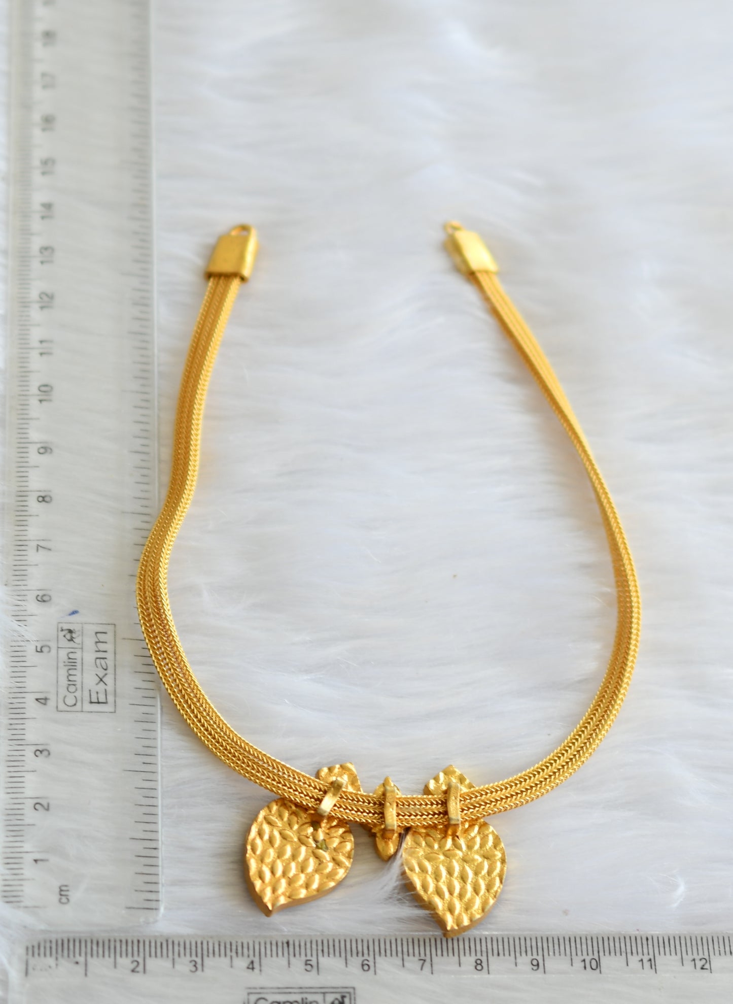 Gold tone pink-green-white mango kundan jadau necklace dj-39472