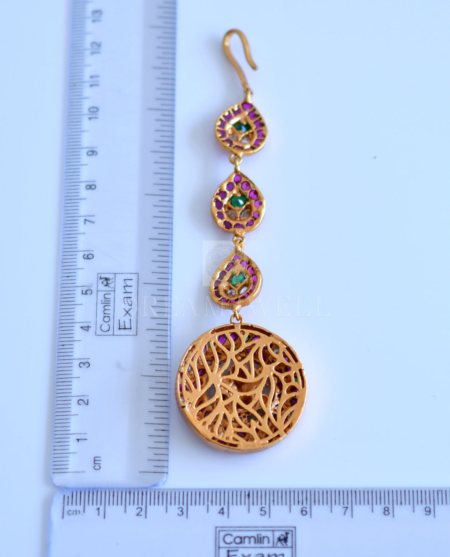 Matte finish Real kemp-green Ganesha maang tikka dj-27151