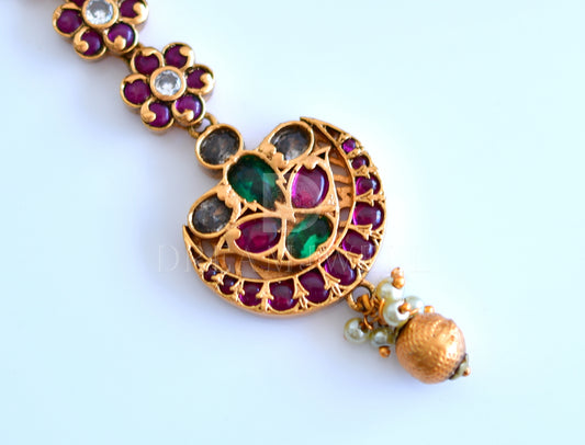 Matte finish real kemp-green bridal maang tikka dj-27144