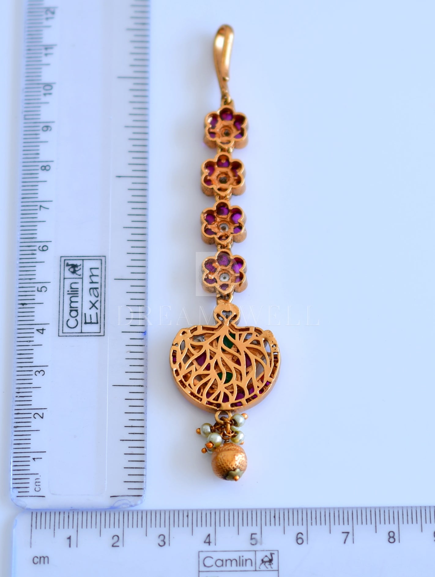 Matte finish real kemp-green bridal maang tikka dj-27144