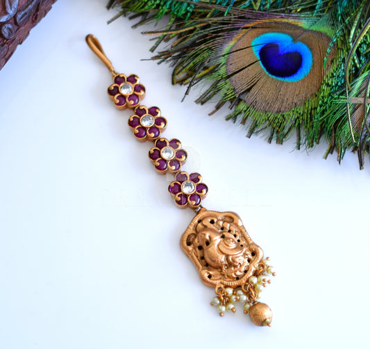 Matte finish real kemp peacock bridal maang tikka dj-27147
