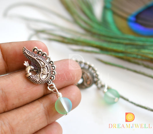 Silver tone green mystic stone beads necklace set with sliced agate pendant dj-36366