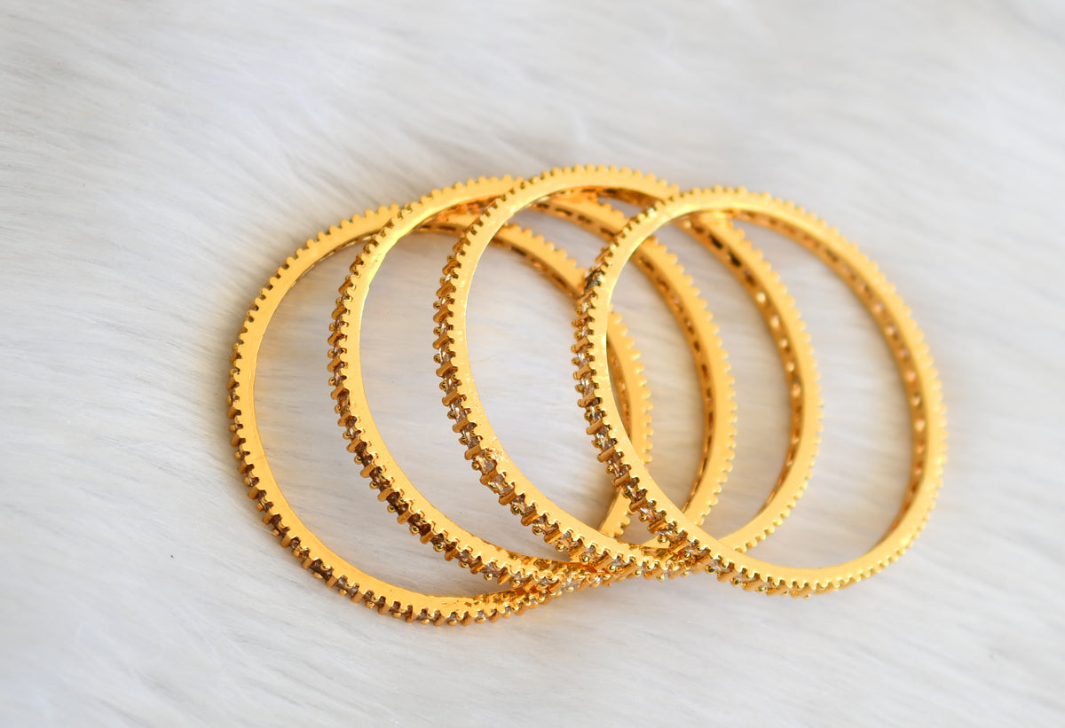 Gold tone cz white square stone set of 4 Bangles(2.4) dj-03075