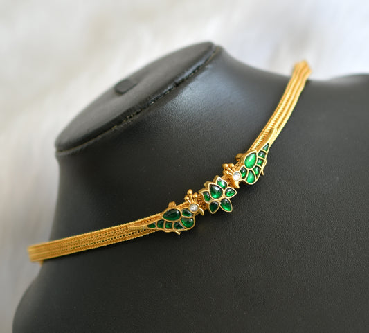 Gold tone green peacock-Lotus Jadau necklace dj-39477