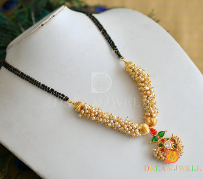 Gold tone pearl cluster red-green mangalsutra dj-11151