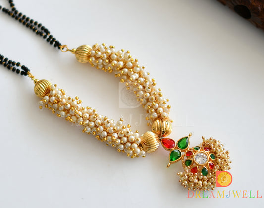 Gold tone pearl cluster red-green mangalsutra dj-11151