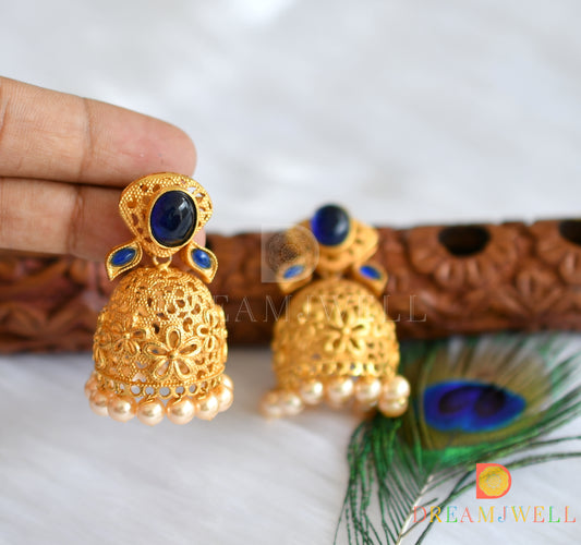 Matte finish blue flower Jhumkkas dj-01530