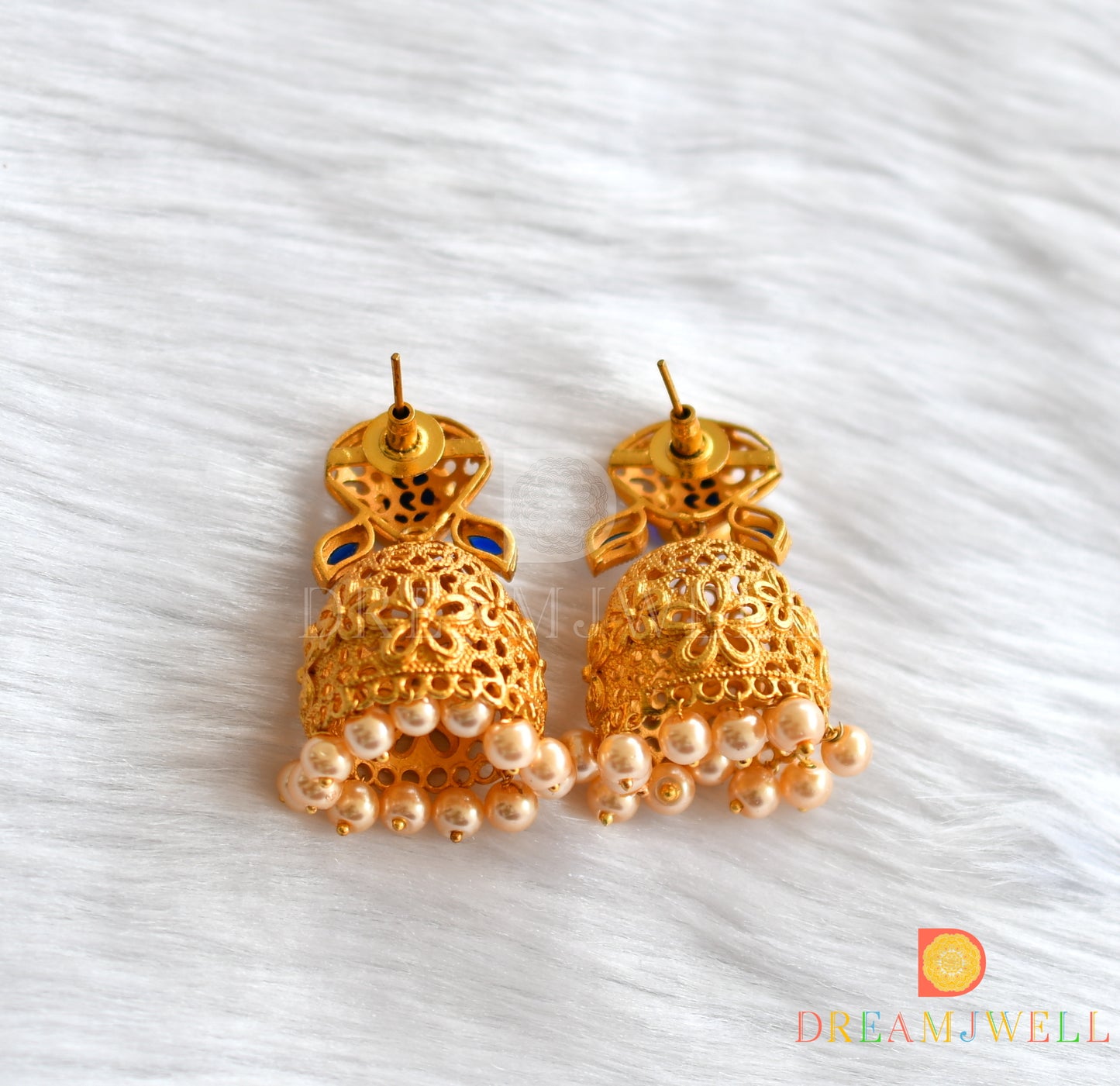 Matte finish blue flower Jhumkkas dj-01530