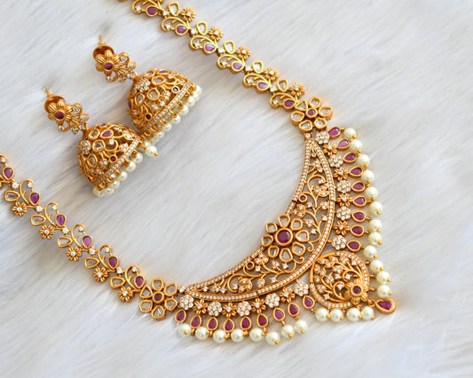 Matte finish ruby-white pearl flower haar set dj-21968