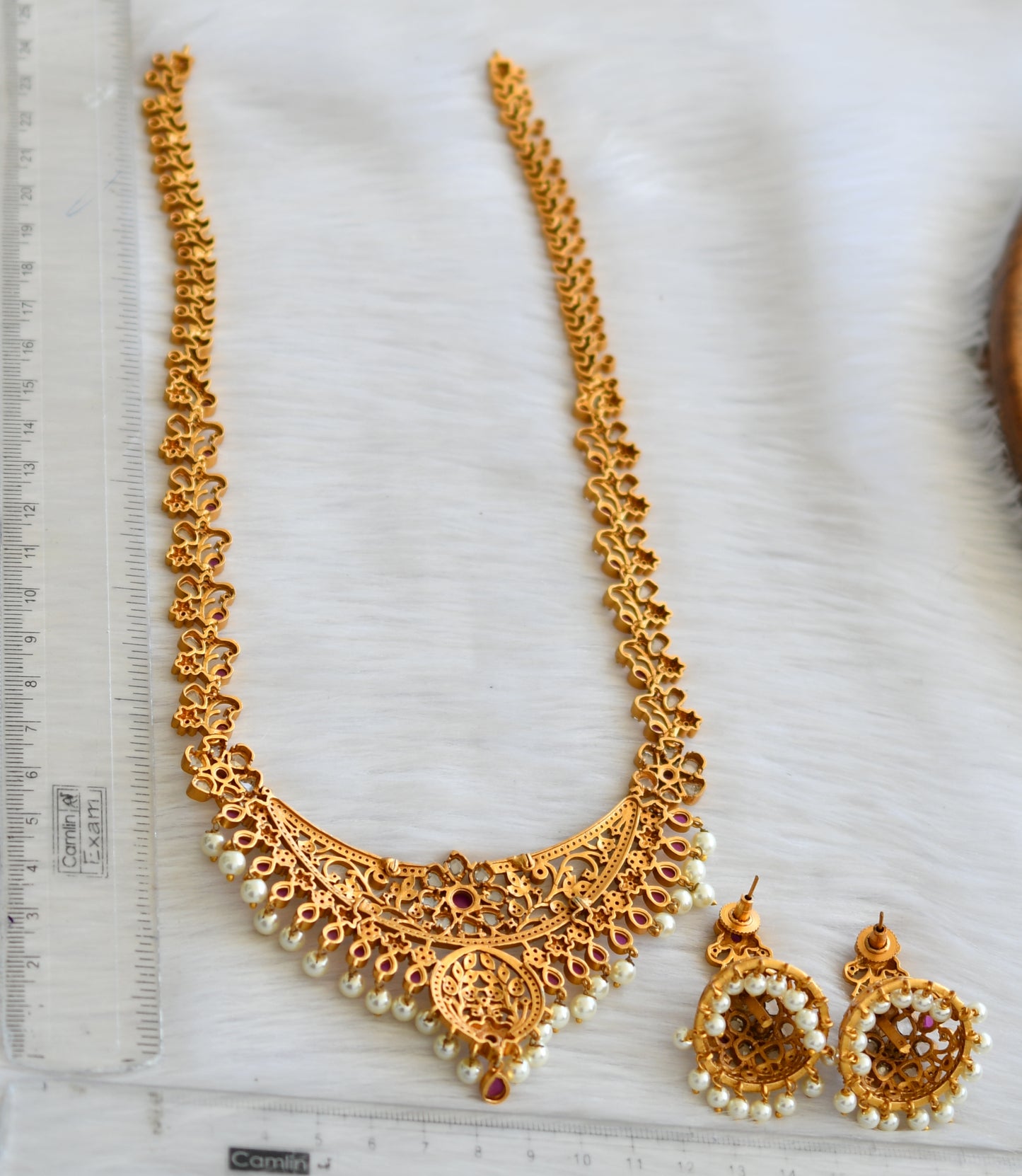 Matte finish ruby-white pearl flower haar set dj-21968