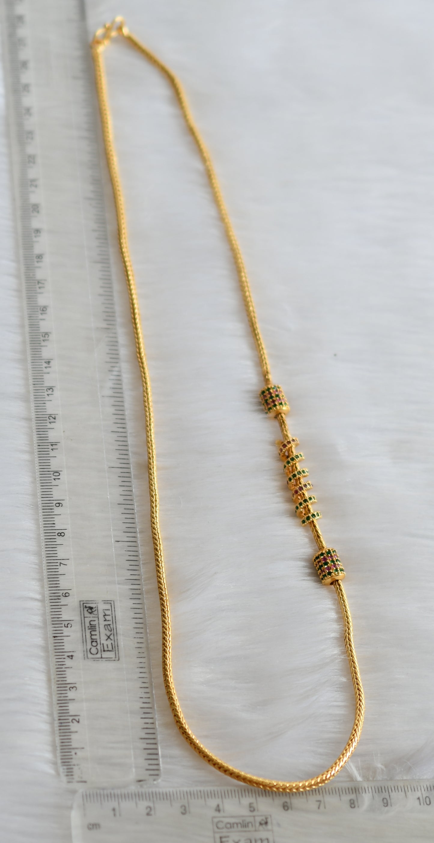 Gold tone ruby-green spiral Mugappu chain dj-40142