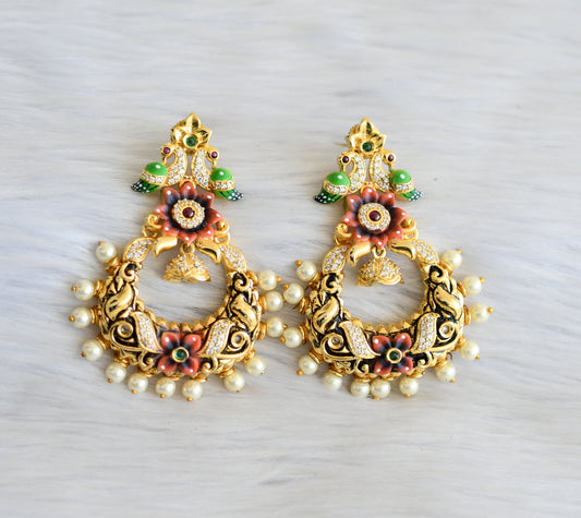 Antique gold tone peacock meenakari pearl bali earrings dj-21965