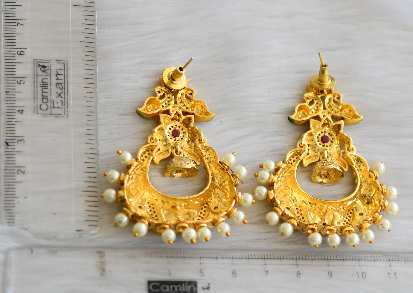 Antique gold tone peacock meenakari pearl bali earrings dj-21965