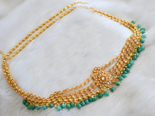 Antique gold tone polki green beaded waist band dj-23107