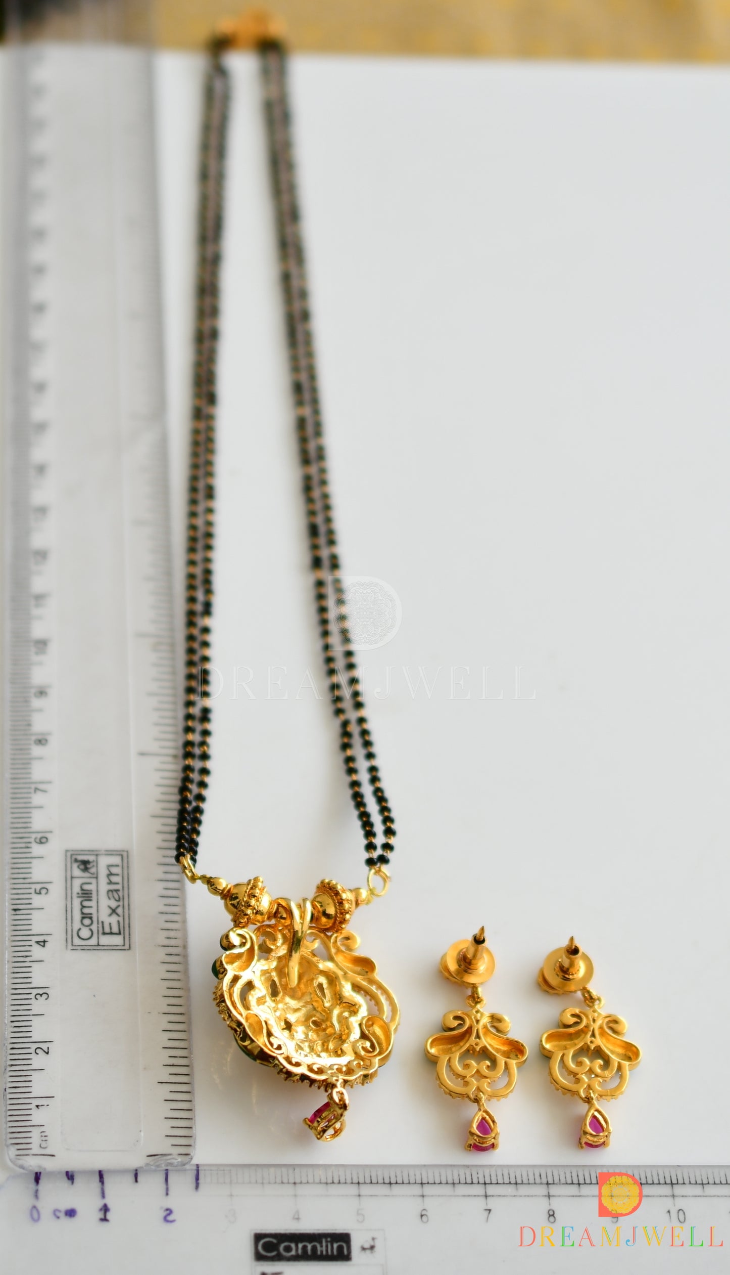 Gold Tone Cz Ruby Meenakari Lakshmi Mangalsutra Set-dj09192