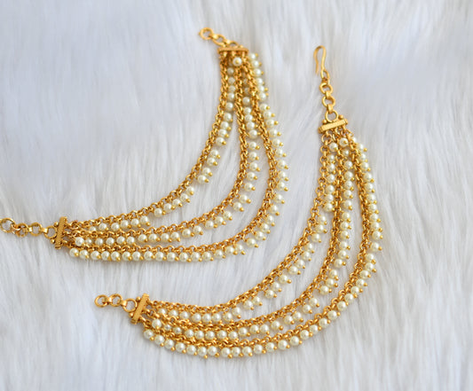 Matte finish pearl multi layer earrings side chain dj-39522